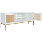 54" Rattan 2-Door Media Stand - Black / White / Walnut, Natural Accents