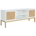 54" Rattan 2-Door Media Stand - Black / White / Walnut, Natural Accents