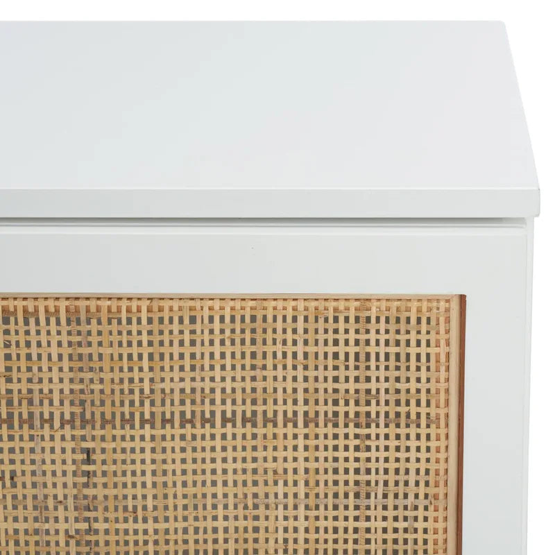 54" Rattan 2-Door Media Stand - Black / White / Walnut, Natural Accents