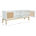 54" Rattan 2-Door Media Stand - Black / White / Walnut, Natural Accents