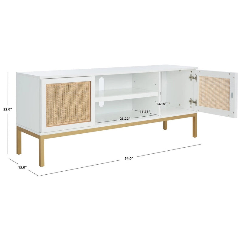54" Rattan 2-Door Media Stand - Black / White / Walnut, Natural Accents