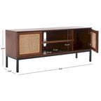 54" Rattan 2-Door Media Stand - Black / White / Walnut, Natural Accents
