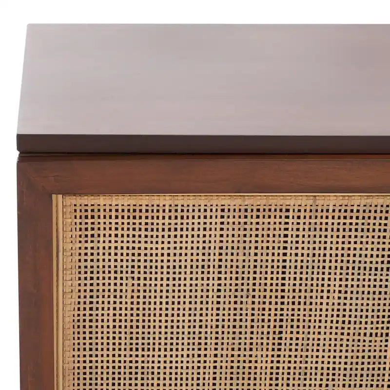 54" Rattan 2-Door Media Stand - Black / White / Walnut, Natural Accents