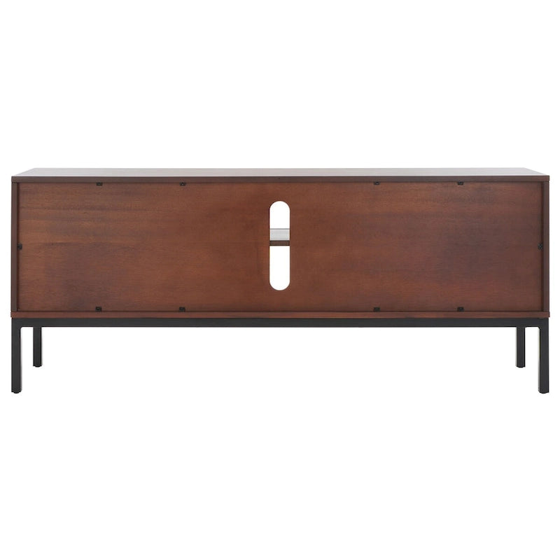 54" Rattan 2-Door Media Stand - Black / White / Walnut, Natural Accents
