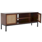 54" Rattan 2-Door Media Stand - Black / White / Walnut, Natural Accents