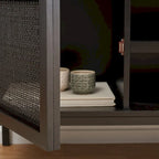 54" Rattan 2-Door Media Stand - Black / White / Walnut, Natural Accents