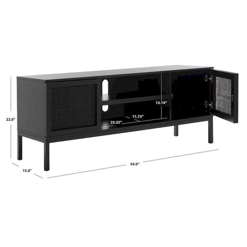 54" Rattan 2-Door Media Stand - Black / White / Walnut, Natural Accents