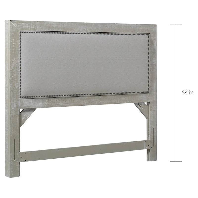 Gray Upholstered Headboard – Nail Head Trim, King/Queen, For 1 Person