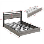 Antique Gray Queen Platform Bed with Storage Drawers & LED Headboard, 1-Person Assembly