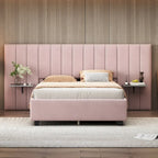 Pink / Beige / Grey Upholstered Platform Bed for 2, Full Size with Storage Headboard