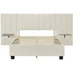 Pink / Beige / Grey Upholstered Platform Bed for 2, Full Size with Storage Headboard