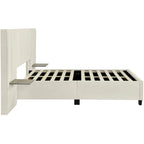 Pink / Beige / Grey Upholstered Platform Bed for 2, Full Size with Storage Headboard