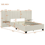 Pink / Beige / Grey Upholstered Platform Bed for 2, Full Size with Storage Headboard