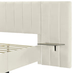 Pink / Beige / Grey Upholstered Platform Bed for 2, Full Size with Storage Headboard