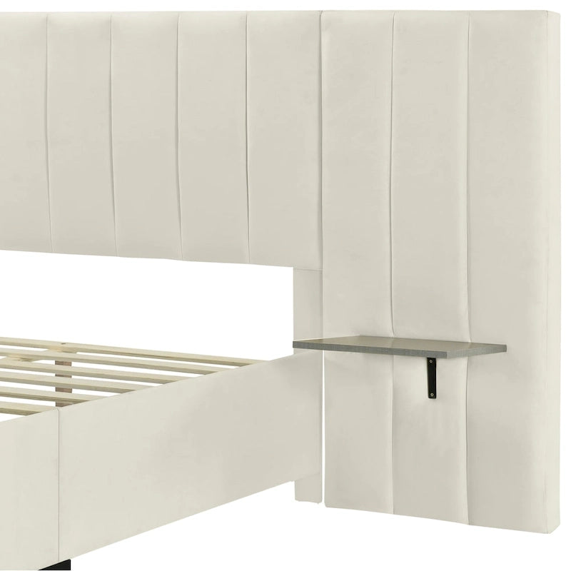 Pink / Beige / Grey Upholstered Platform Bed for 2, Full Size with Storage Headboard