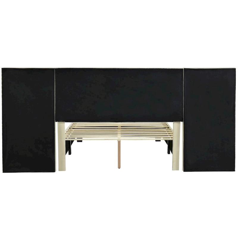 Pink / Beige / Grey Upholstered Platform Bed for 2, Full Size with Storage Headboard