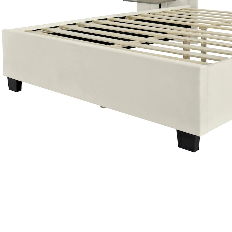 Pink / Beige / Grey Upholstered Platform Bed for 2, Full Size with Storage Headboard
