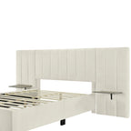 Pink / Beige / Grey Upholstered Platform Bed for 2, Full Size with Storage Headboard