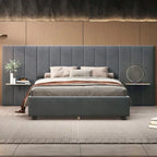 Pink / Beige / Grey Upholstered Platform Bed for 2, Full Size with Storage Headboard