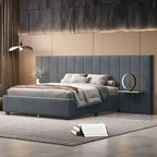 Pink / Beige / Grey Upholstered Platform Bed for 2, Full Size with Storage Headboard