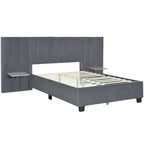 Pink / Beige / Grey Upholstered Platform Bed for 2, Full Size with Storage Headboard