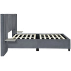 Pink / Beige / Grey Upholstered Platform Bed for 2, Full Size with Storage Headboard
