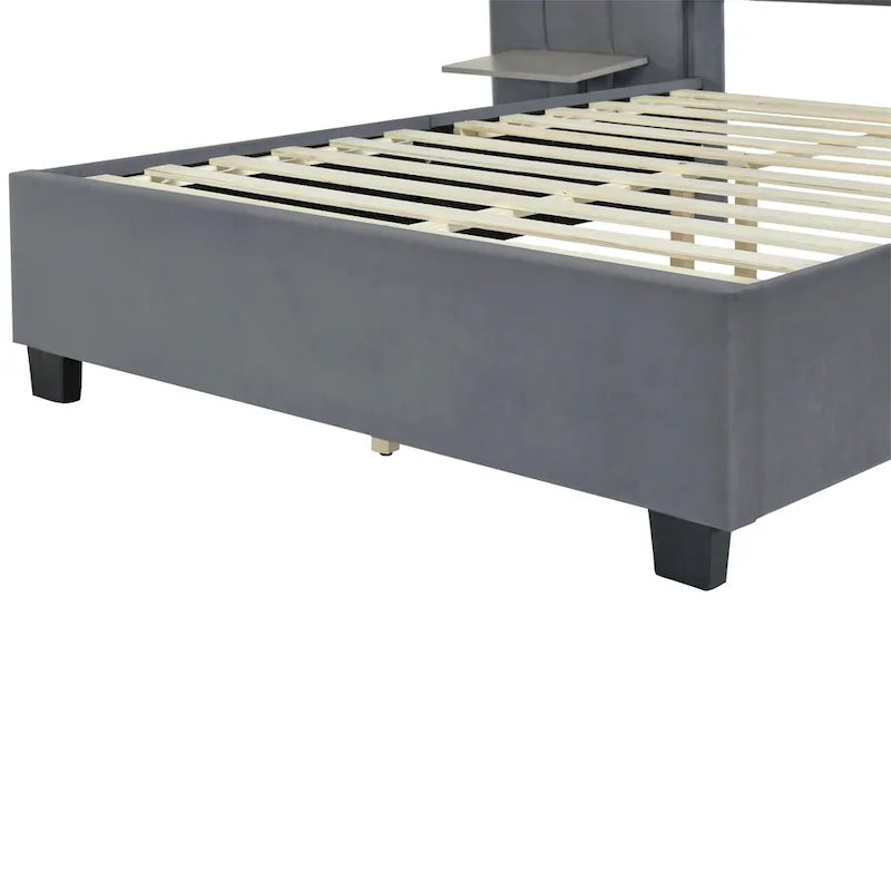 Pink / Beige / Grey Upholstered Platform Bed for 2, Full Size with Storage Headboard