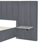 Pink / Beige / Grey Upholstered Platform Bed for 2, Full Size with Storage Headboard