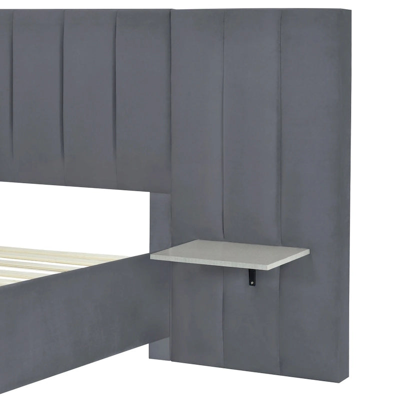 Pink / Beige / Grey Upholstered Platform Bed for 2, Full Size with Storage Headboard