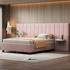Pink / Beige / Grey Upholstered Platform Bed for 2, Full Size with Storage Headboard