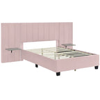 Pink / Beige / Grey Upholstered Platform Bed for 2, Full Size with Storage Headboard