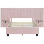 Pink / Beige / Grey Upholstered Platform Bed for 2, Full Size with Storage Headboard