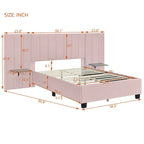 Pink / Beige / Grey Upholstered Platform Bed for 2, Full Size with Storage Headboard