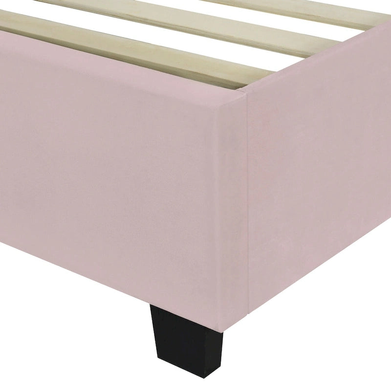 Pink / Beige / Grey Upholstered Platform Bed for 2, Full Size with Storage Headboard