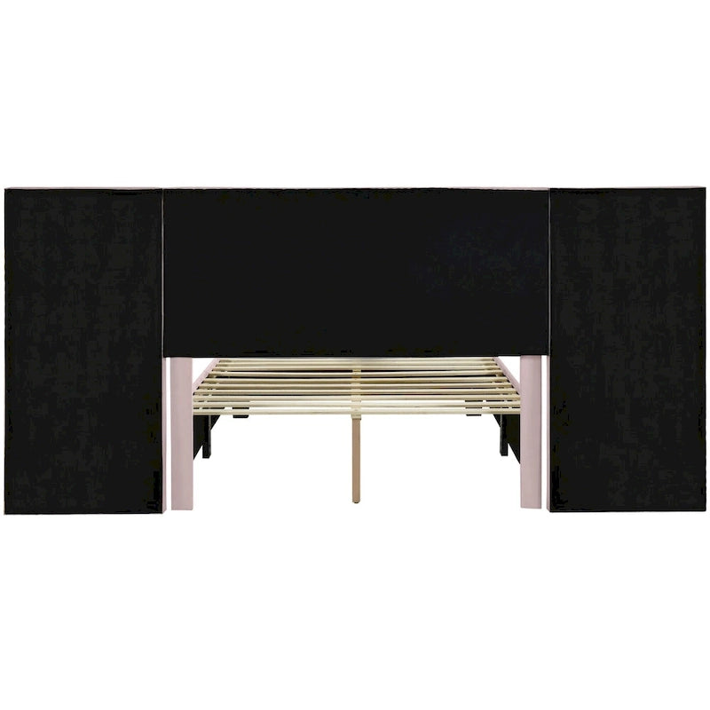 Pink / Beige / Grey Upholstered Platform Bed for 2, Full Size with Storage Headboard