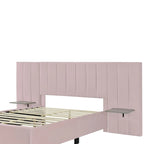 Pink / Beige / Grey Upholstered Platform Bed for 2, Full Size with Storage Headboard