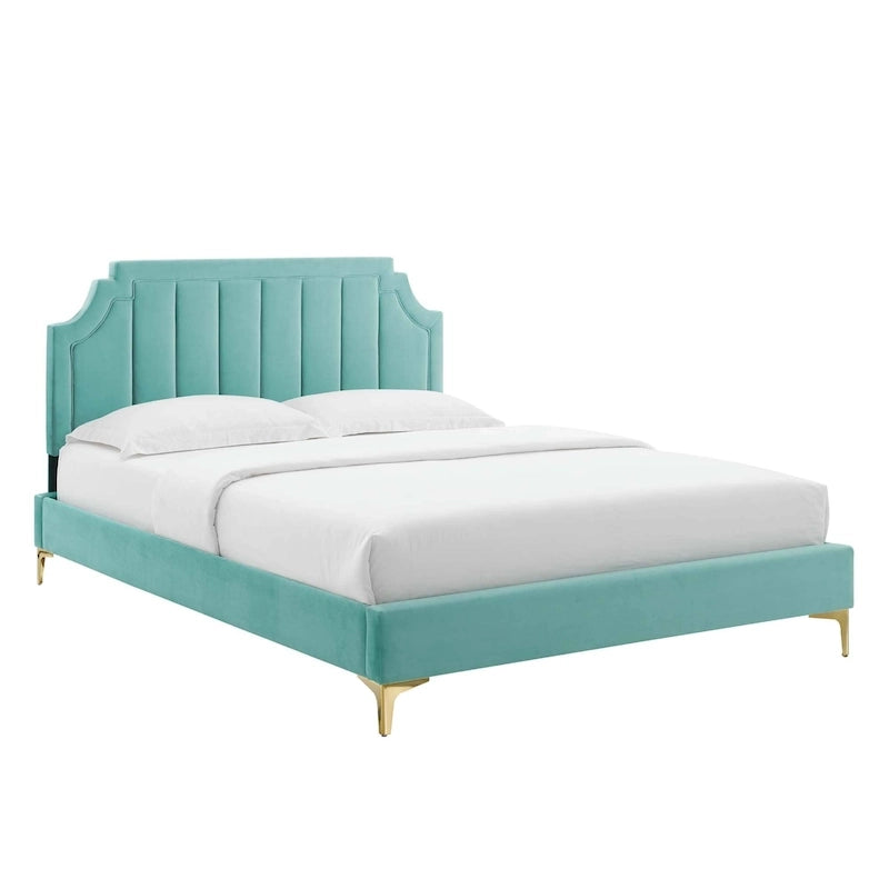 Velvet Upholstered Twin Platform Bed — Pink / Navy / Teal / White / Mint / Charcoal / Dusty Rose / Light Gray | For 1 Person