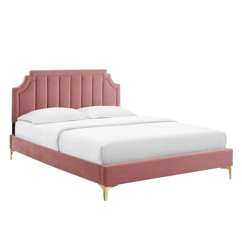 Velvet Upholstered Twin Platform Bed — Pink / Navy / Teal / White / Mint / Charcoal / Dusty Rose / Light Gray | For 1 Person