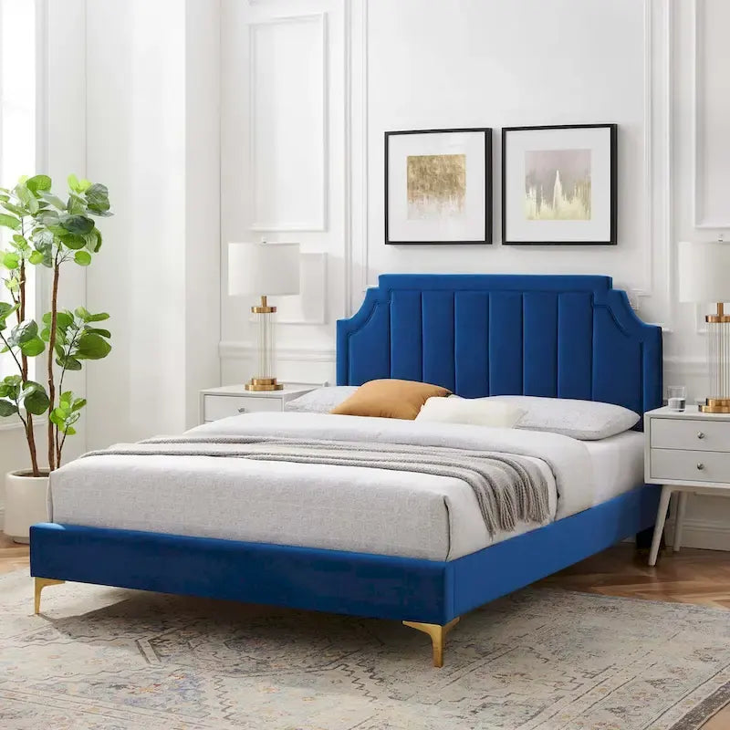 Velvet Upholstered Twin Platform Bed — Pink / Navy / Teal / White / Mint / Charcoal / Dusty Rose / Light Gray | For 1 Person
