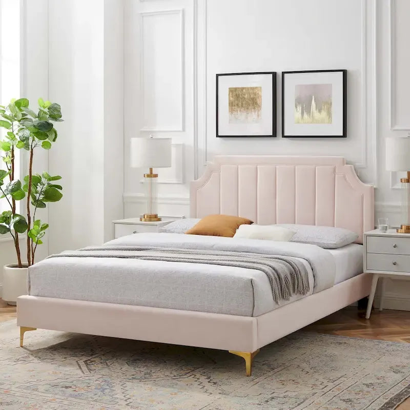 Velvet Upholstered Twin Platform Bed — Pink / Navy / Teal / White / Mint / Charcoal / Dusty Rose / Light Gray | For 1 Person