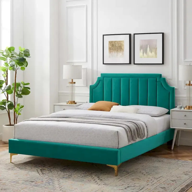Velvet Upholstered Twin Platform Bed — Pink / Navy / Teal / White / Mint / Charcoal / Dusty Rose / Light Gray | For 1 Person