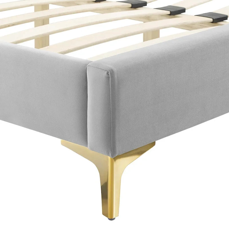 Velvet Upholstered Twin Platform Bed — Pink / Navy / Teal / White / Mint / Charcoal / Dusty Rose / Light Gray | For 1 Person