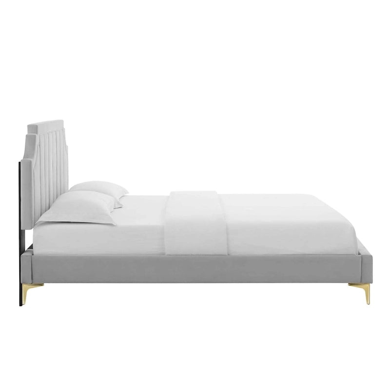 Velvet Upholstered Twin Platform Bed — Pink / Navy / Teal / White / Mint / Charcoal / Dusty Rose / Light Gray | For 1 Person