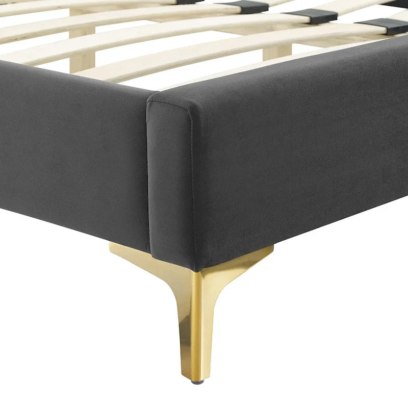 Velvet Upholstered Twin Platform Bed — Pink / Navy / Teal / White / Mint / Charcoal / Dusty Rose / Light Gray | For 1 Person
