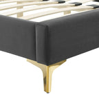 Velvet Upholstered Twin Platform Bed — Pink / Navy / Teal / White / Mint / Charcoal / Dusty Rose / Light Gray | For 1 Person