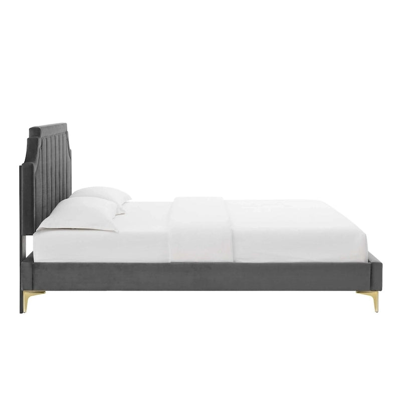 Velvet Upholstered Twin Platform Bed — Pink / Navy / Teal / White / Mint / Charcoal / Dusty Rose / Light Gray | For 1 Person