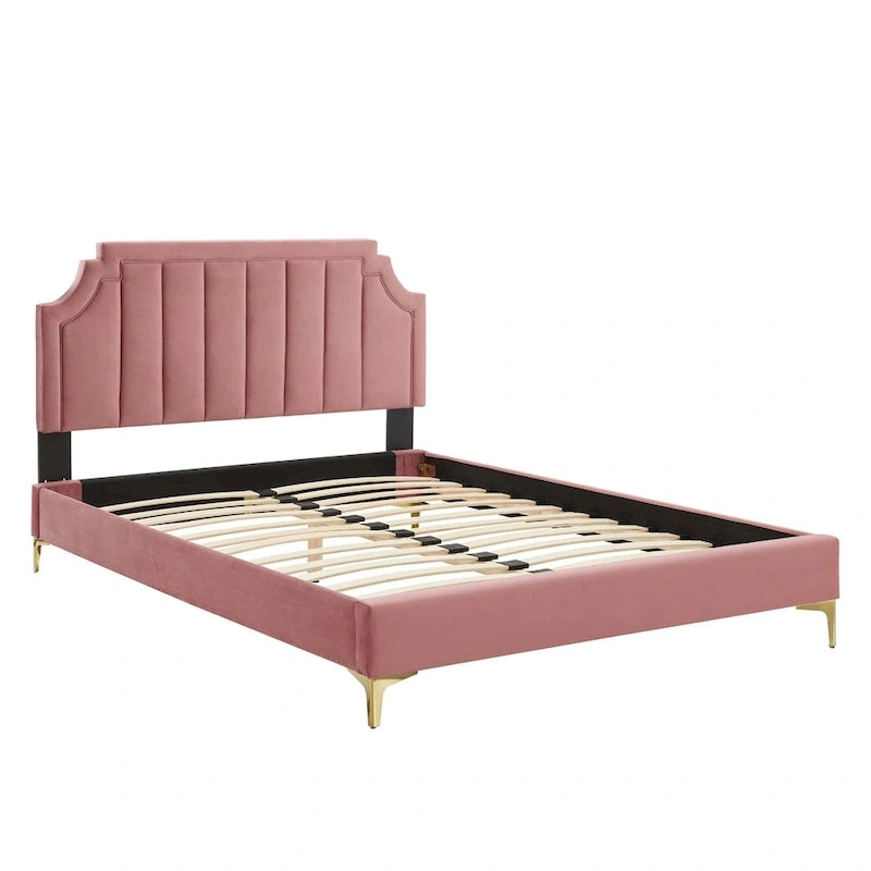 Velvet Upholstered Twin Platform Bed — Pink / Navy / Teal / White / Mint / Charcoal / Dusty Rose / Light Gray | For 1 Person