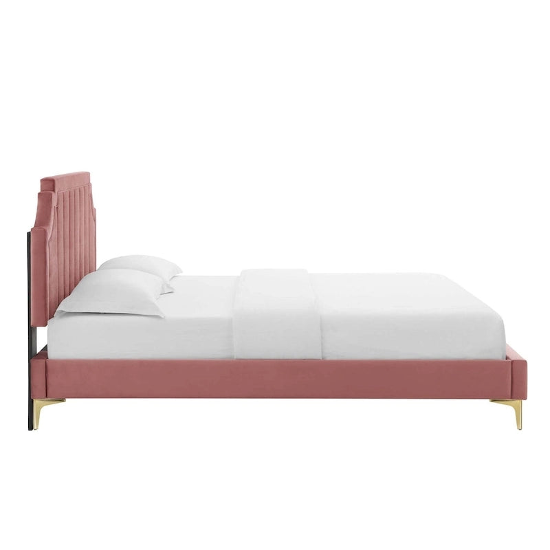 Velvet Upholstered Twin Platform Bed — Pink / Navy / Teal / White / Mint / Charcoal / Dusty Rose / Light Gray | For 1 Person