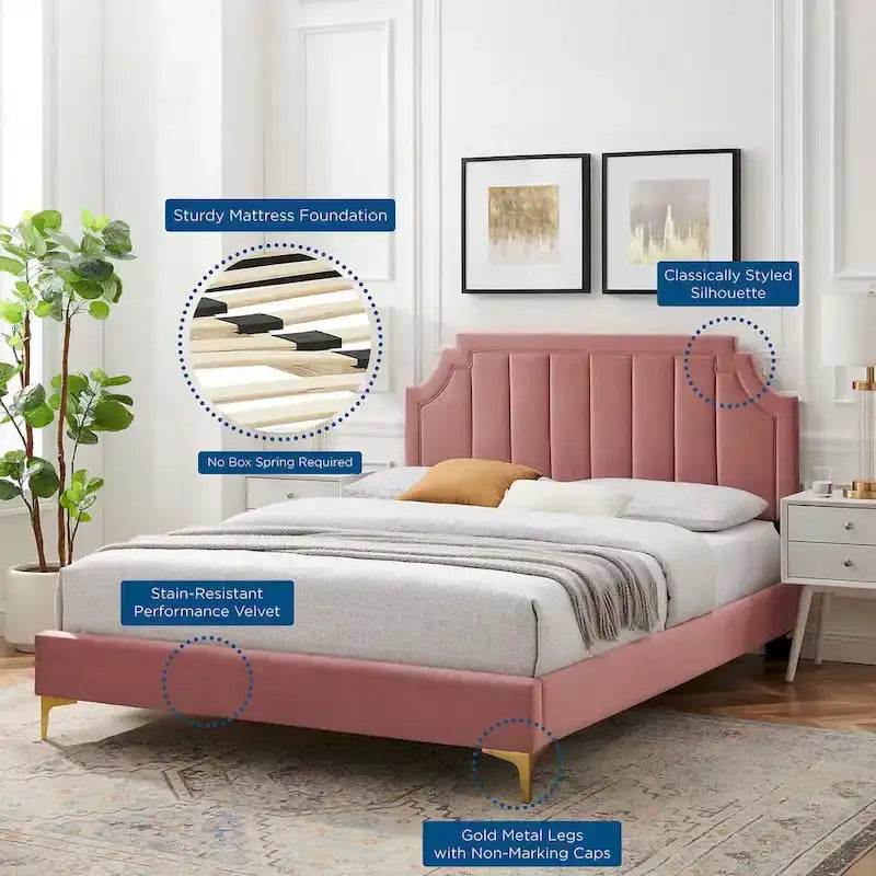 Velvet Upholstered Twin Platform Bed — Pink / Navy / Teal / White / Mint / Charcoal / Dusty Rose / Light Gray | For 1 Person