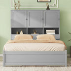 White/Grey Queen Platform Bed with Storage Headboard & 4 Drawers, 1-Person